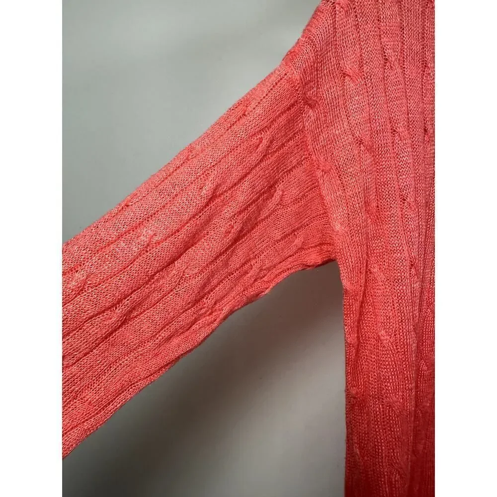 J. CREW Women's Button Front Long Sleeve Cable Knit Linen Cardigan Orange XXS